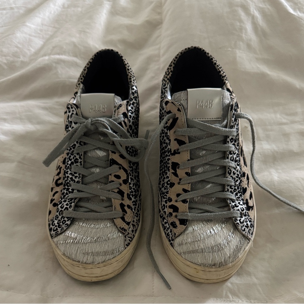 P448 Women's Gray and Black Animal Print Sneakers